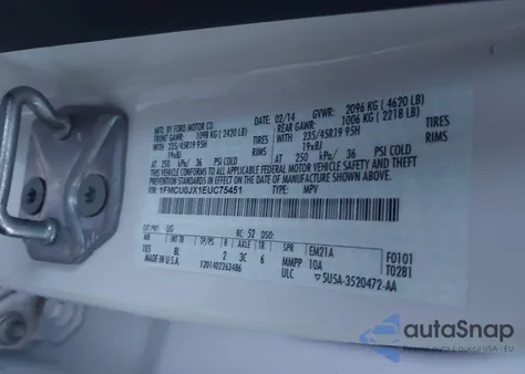 2014 Ford Escape Titanium из США, поврежденный, VIN 1FMCU0JX1EUC75451